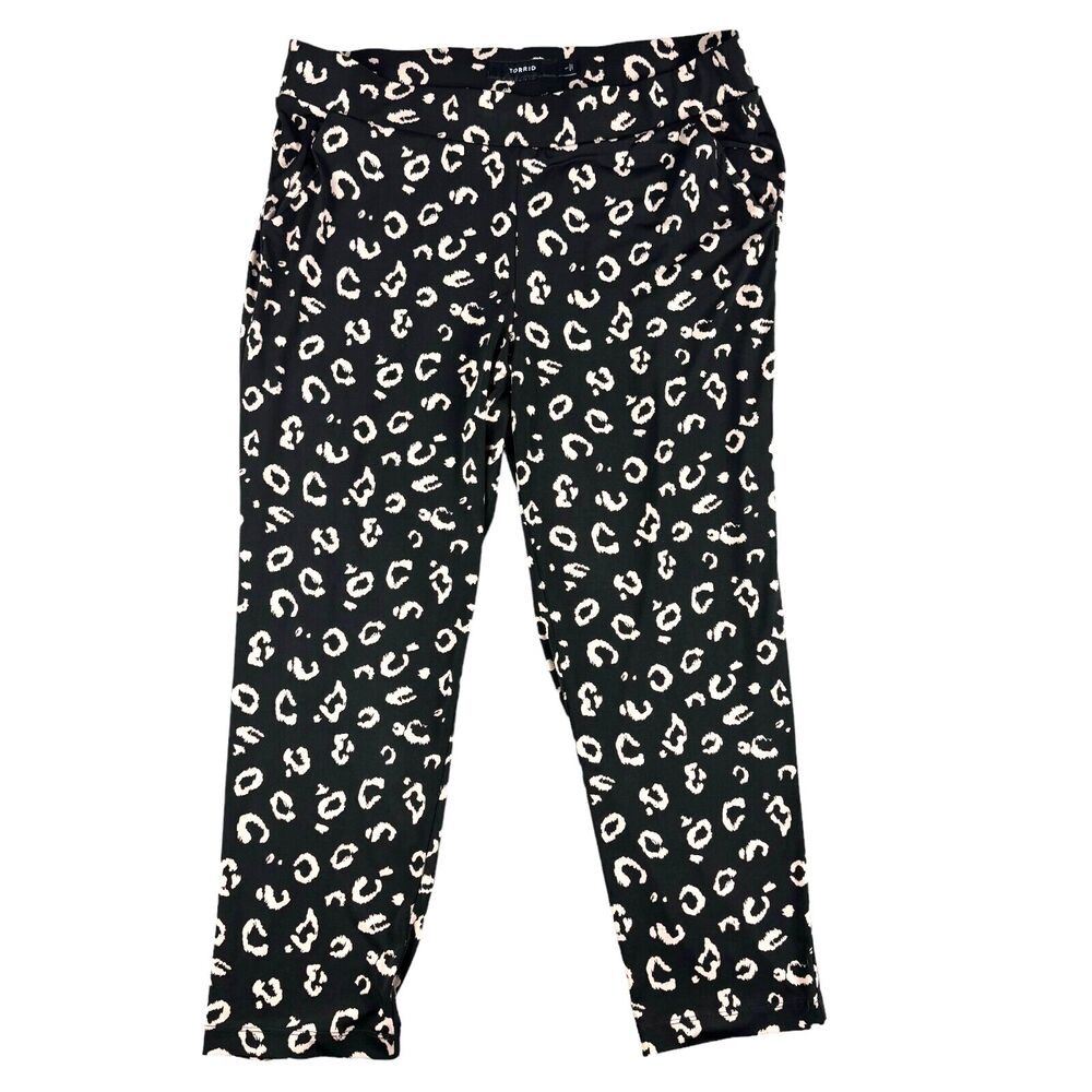TORRID Pants Womens 1 Medium Black Pull On Stretch Animal Print Cheetah Leopard